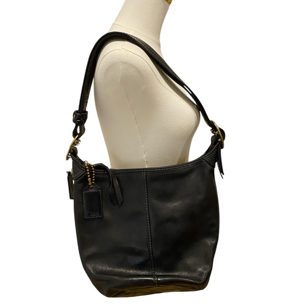 Coach Bleeker Tattersall Duffle Bucket Black Leather Shoulder Bag